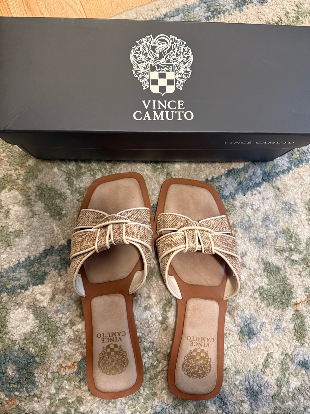 Vince Camuto Tan and Cream Knotted Slide Mules